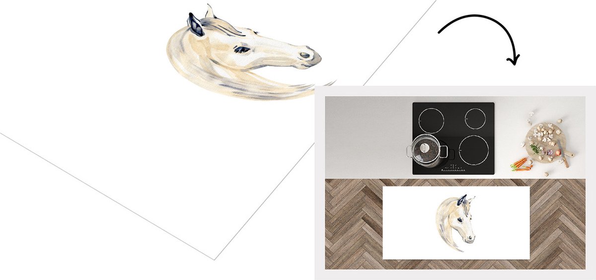 KitchenYeah Keukenloper - Loper keuken - Paard - Aquarelverf - Haar - 120x60 cm - Keukenloper vinyl Multicolor
