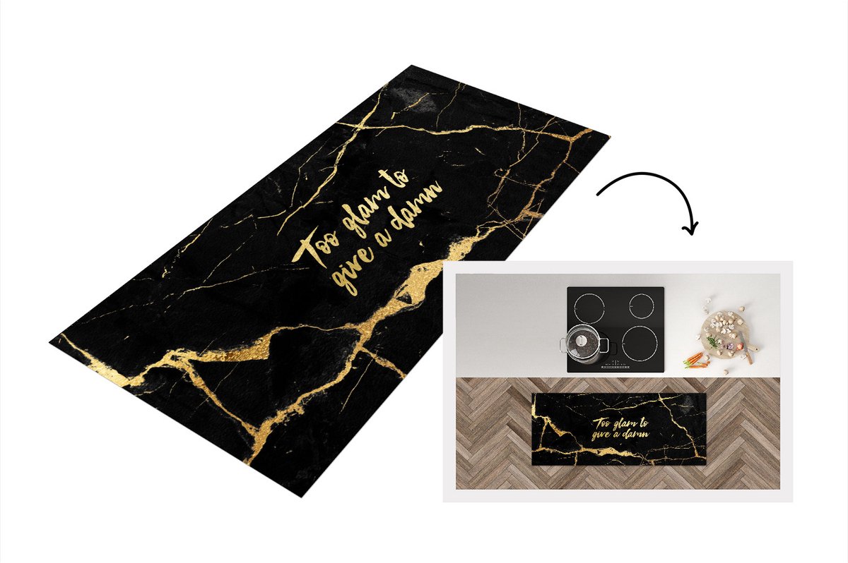 KitchenYeah Keukenloper - Loper keuken - Quote - Spreuken - Goud - Marmer - Keukenloper vinyl Multicolor