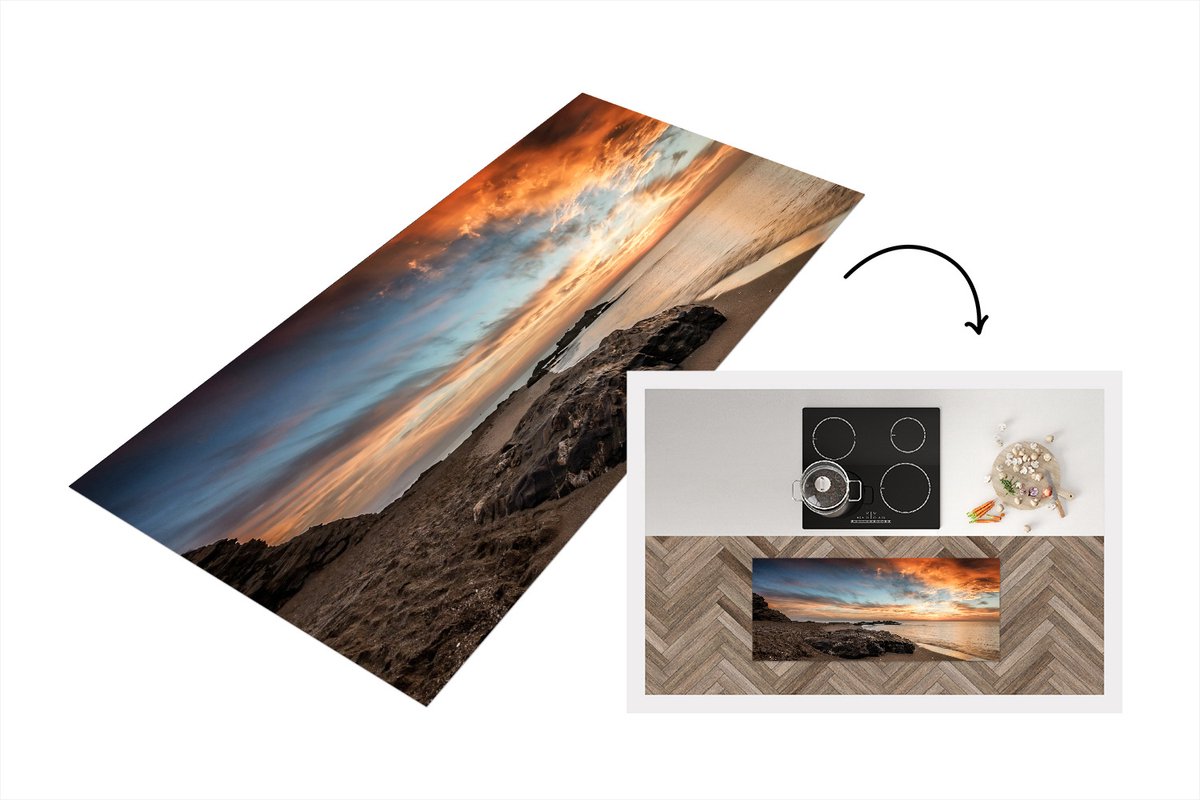 KitchenYeah Keukenloper - Loper keuken - Zee - Lucht - Strand - 120x50 cm - Keukenloper vinyl Multicolor