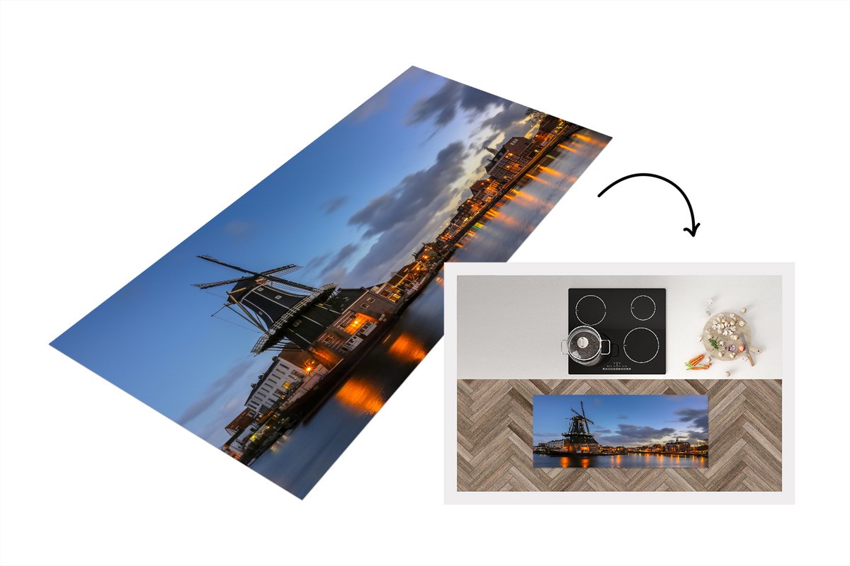 KitchenYeah Keukenloper - Loper keuken - Molen - Haarlem - Licht - 120x50 cm - Keukenloper vinyl Multicolor