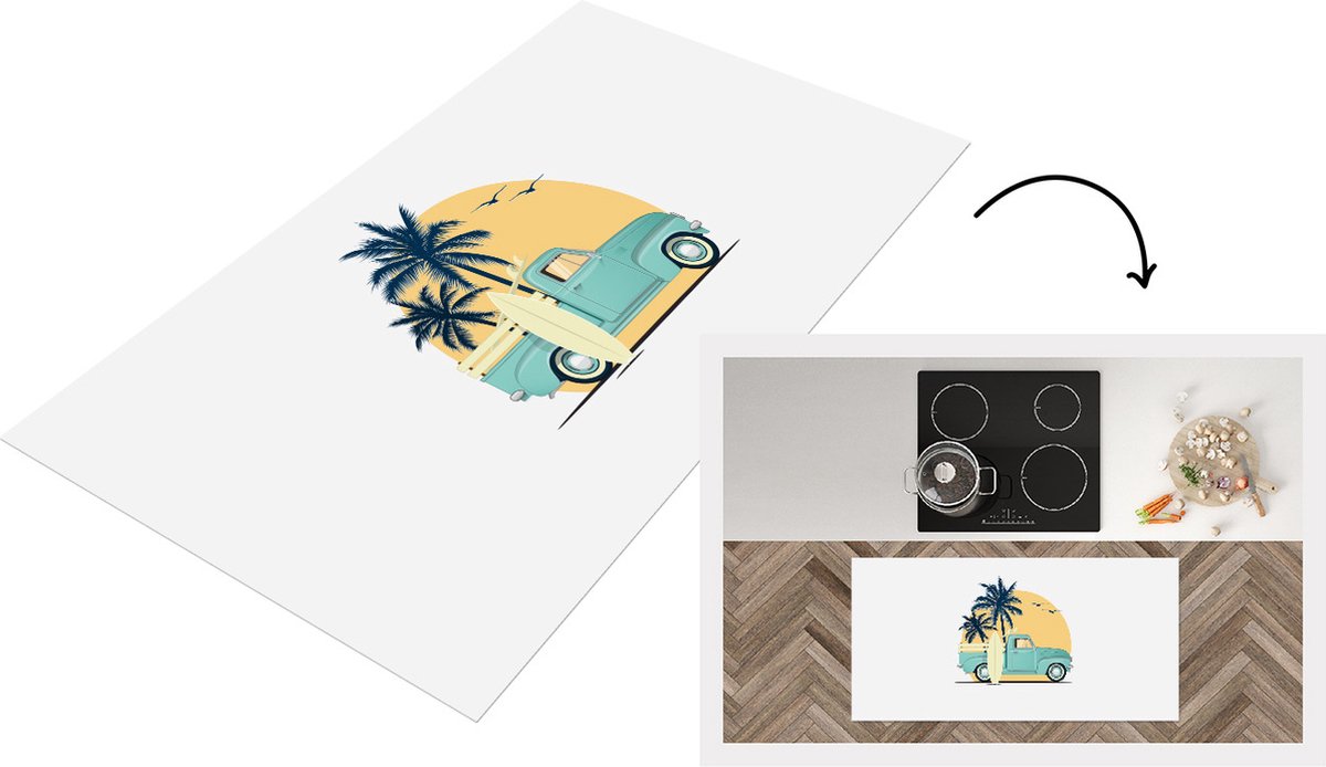 KitchenYeah Keukenloper - Loper keuken - Bus - Surfboard - Palmboom - 120x60 cm - Keukenloper vinyl Multicolor