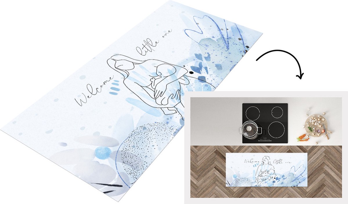KitchenYeah Keukenloper - Loper keuken - Mama - Welcome little one - Spreuken - Baby - Quotes - 120x50 cm - Keukenloper vinyl Multicolor