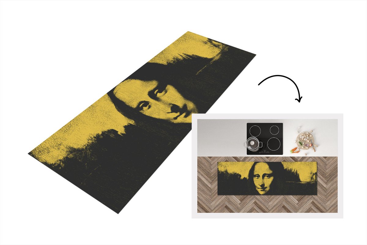 KitchenYeah Keukenloper - Loper keuken - Mona Lisa - Leonardo da Vinci - Geel - 180x60 cm - Keukenloper vinyl Multicolor