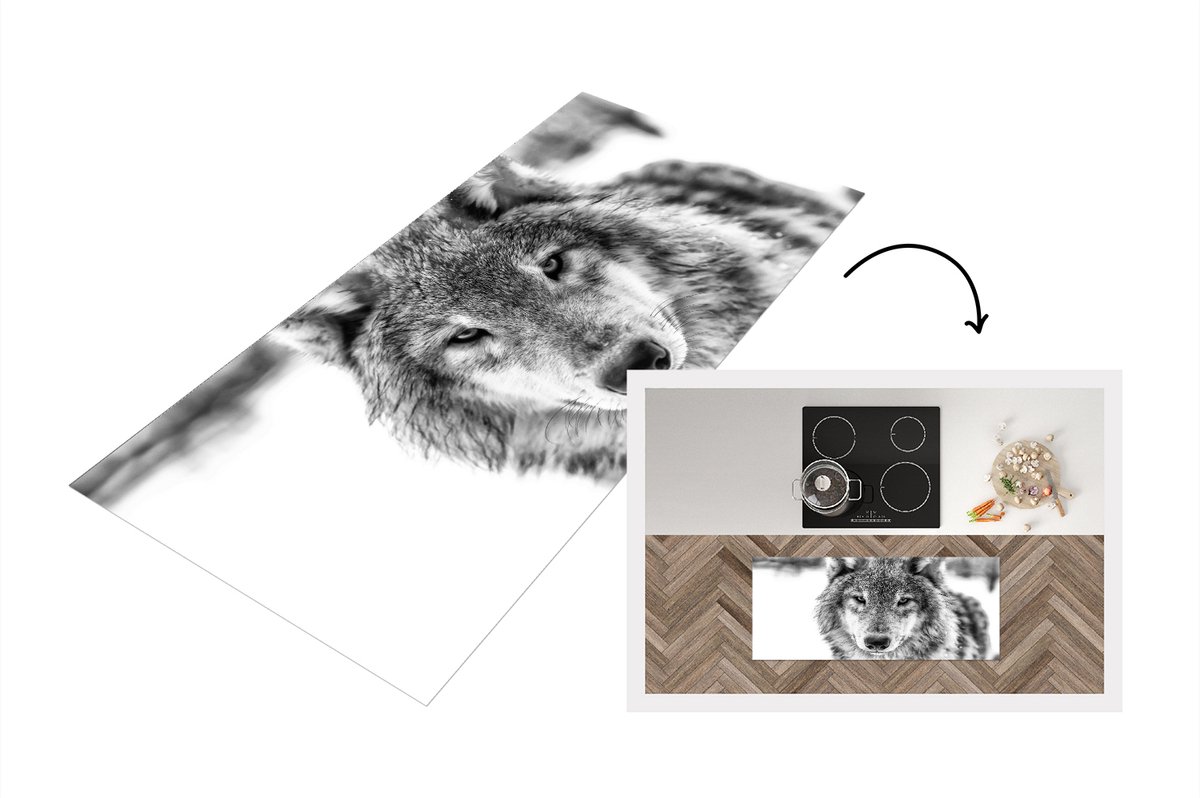 KitchenYeah Keukenloper - Loper keuken - Dierenprofiel wolf in zwart-wit - Keukenloper vinyl Zwart; Wit