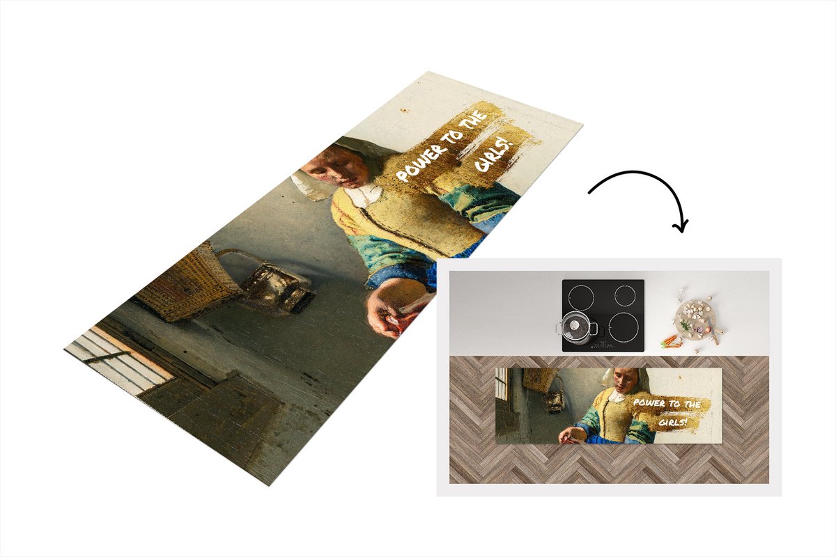 KitchenYeah Keukenloper - Loper keuken - Melkmeisje - Vermeer - Quote - 180x60 cm - Keukenloper vinyl Multicolor