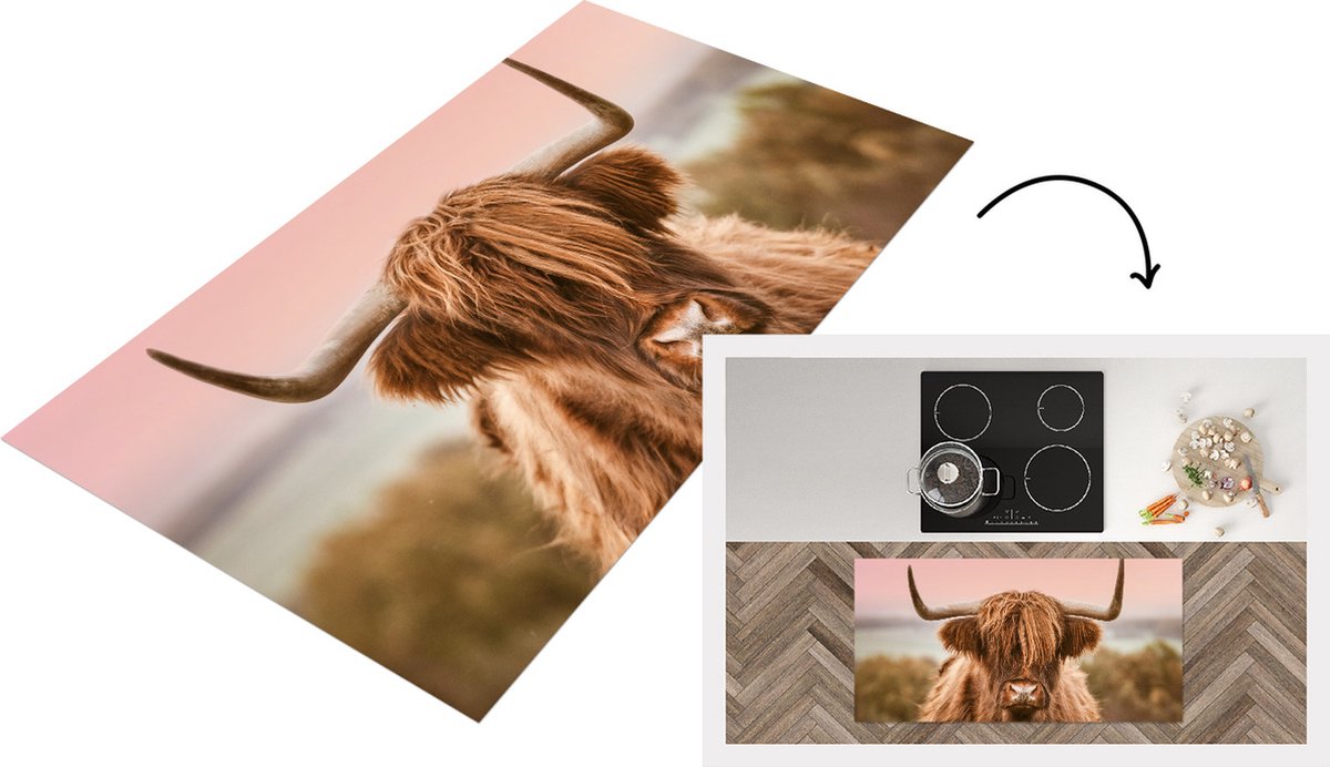 KitchenYeah Keukenloper - Loper keuken - Schotse hooglander - Hoorns - Zee - 120x60 cm - Keukenloper vinyl Multicolor
