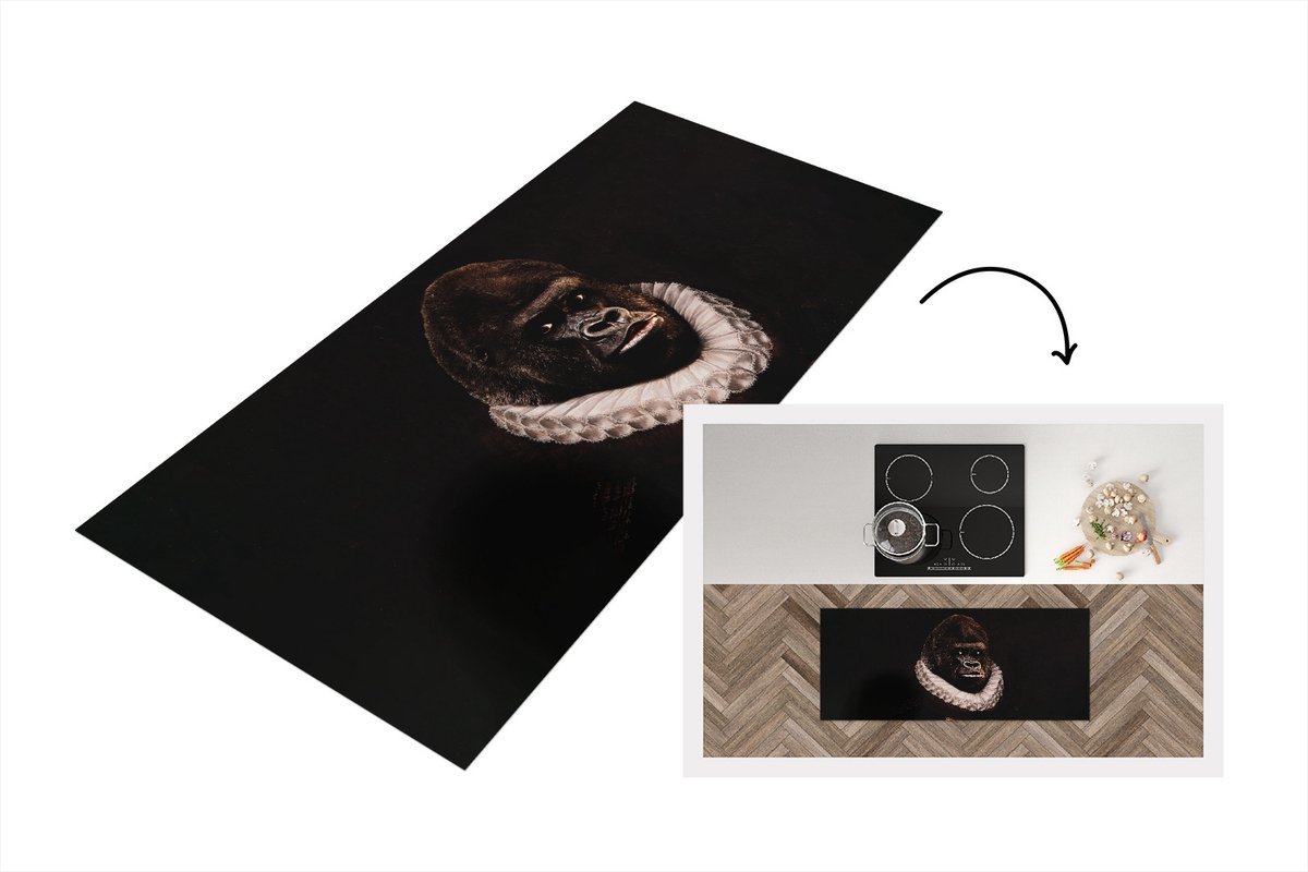 KitchenYeah Keukenloper - Loper keuken - Aap - Schilderij - Oude meesters - 120x50 cm - Keukenloper vinyl Multicolor