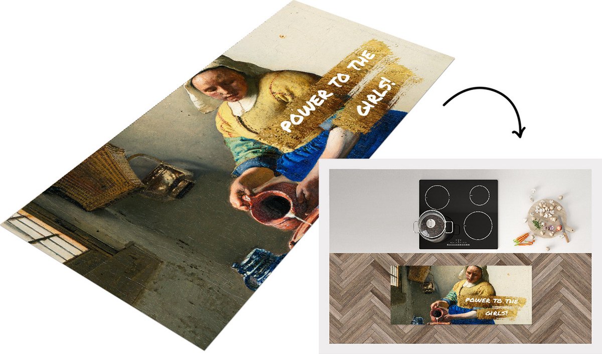 KitchenYeah Keukenloper - Loper keuken - Melkmeisje - Goud - Quote - 120x50 cm - Keukenloper vinyl Multicolor