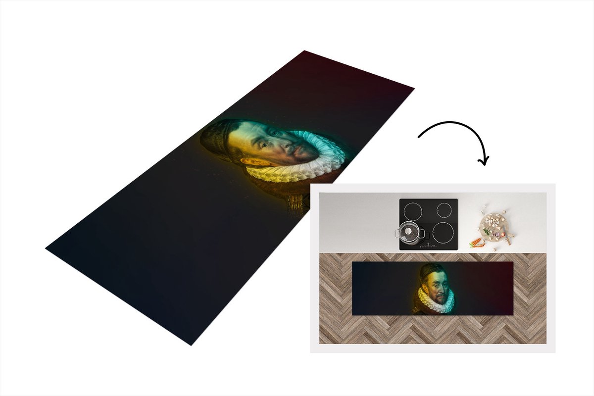 KitchenYeah Keukenloper - Loper keuken - Willem van Oranje - Regenboog - Kunst - 150x50 cm - Keukenloper vinyl Multicolor