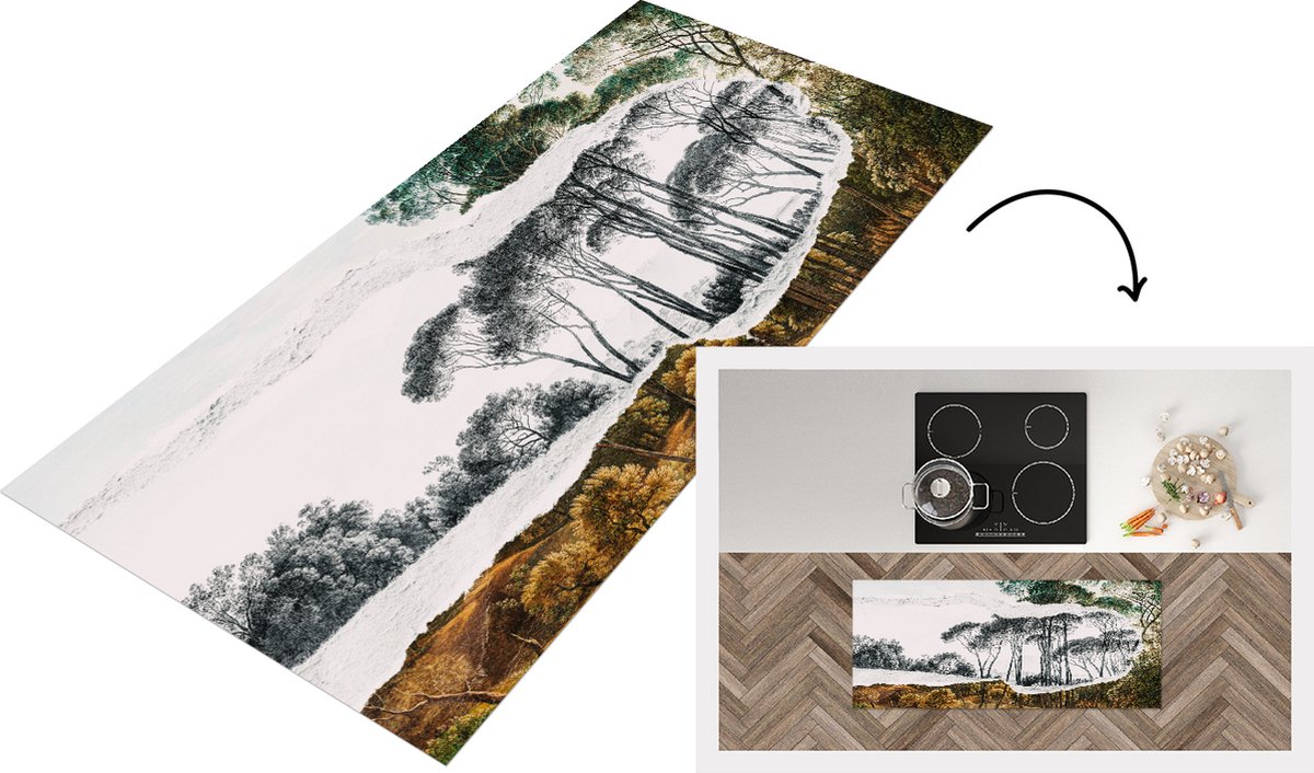KitchenYeah Keukenloper - Loper keuken - Italiaans Landschap - Hendrik Voogd - Zwart - Wit - 120x50 cm - Keukenloper vinyl Multicolor