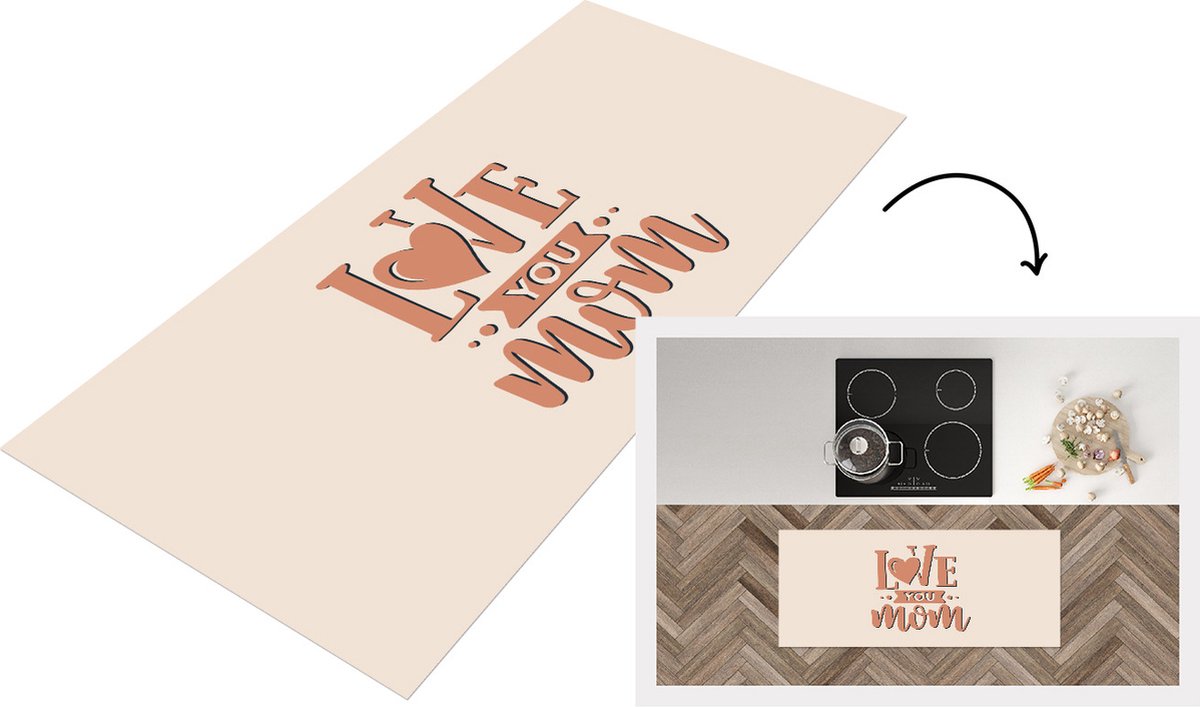 KitchenYeah Keukenloper - Loper keuken - Spreuken - Quotes Love You Mom - Moederdag - Best mom - Mama - Beste mama - 120x50 cm - Keukenloper vinyl Multicolor