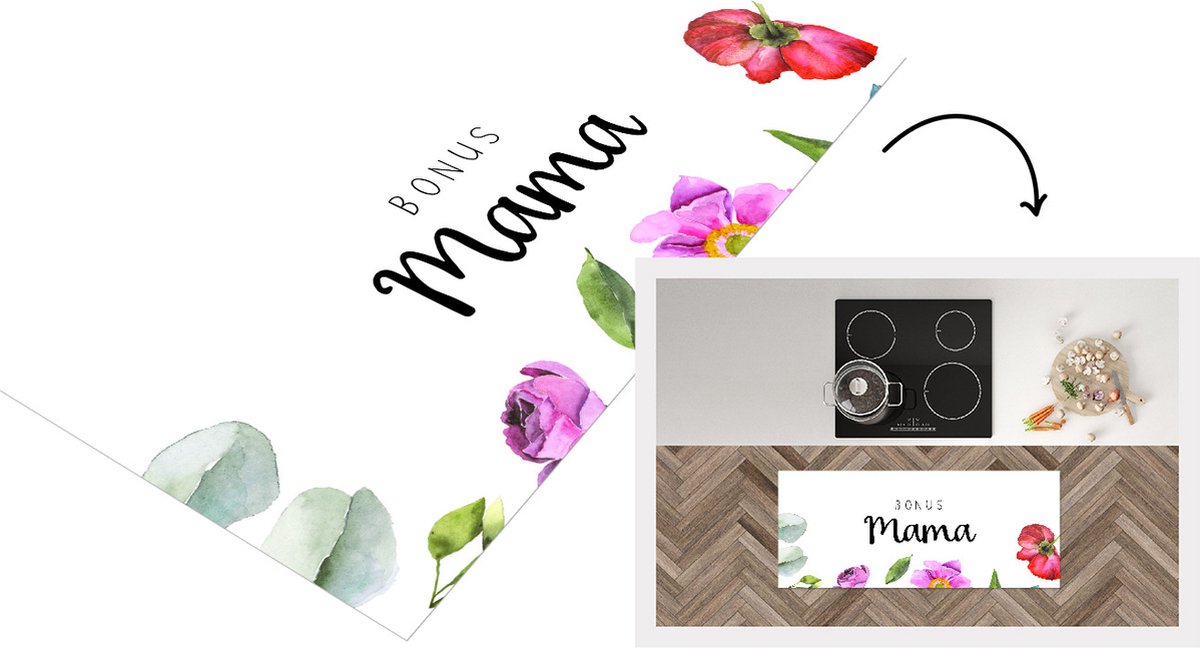 KitchenYeah Keukenloper - Loper keuken - Spreuken - Bonus Mama - Quotes - Mama - 120x50 cm - Keukenloper vinyl Multicolor