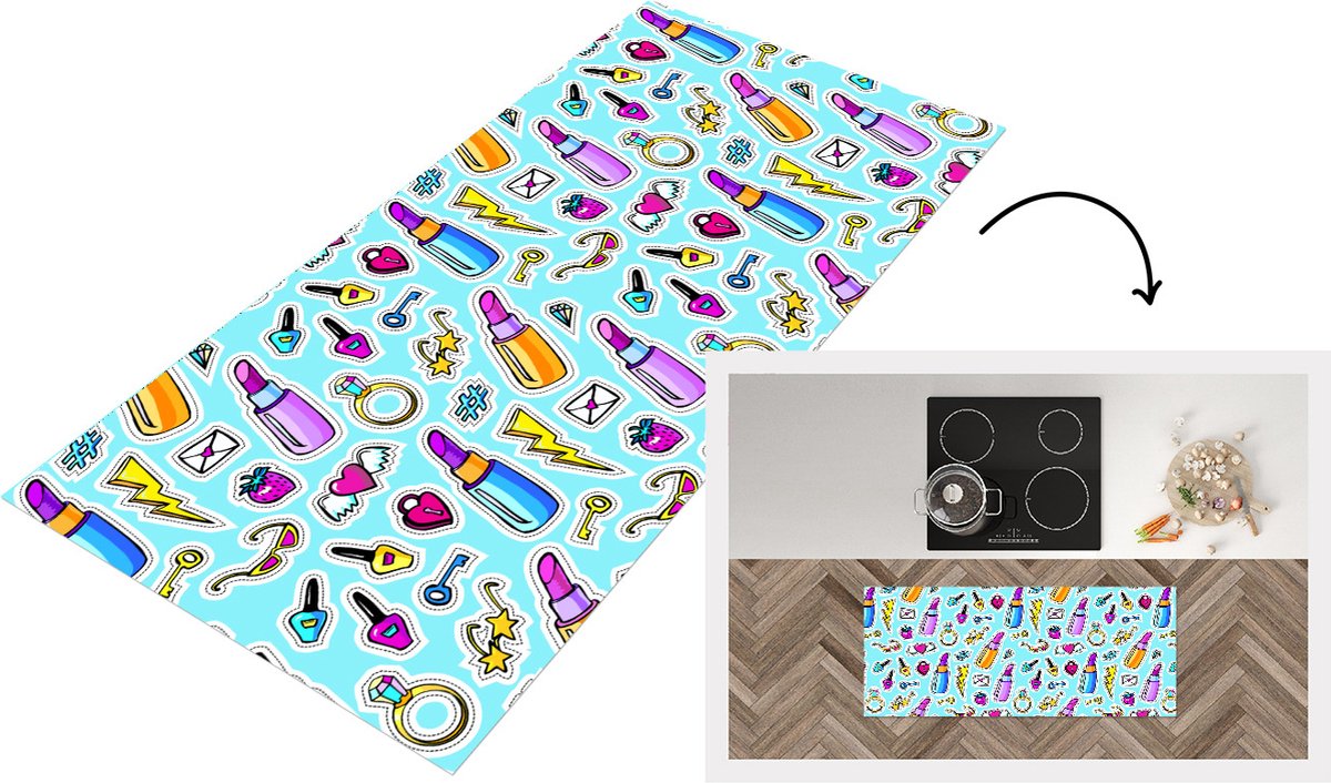 KitchenYeah Keukenloper - Loper keuken - Design - Sticker - Make Up - Ringen - 120x50 cm - Keukenloper vinyl Multicolor