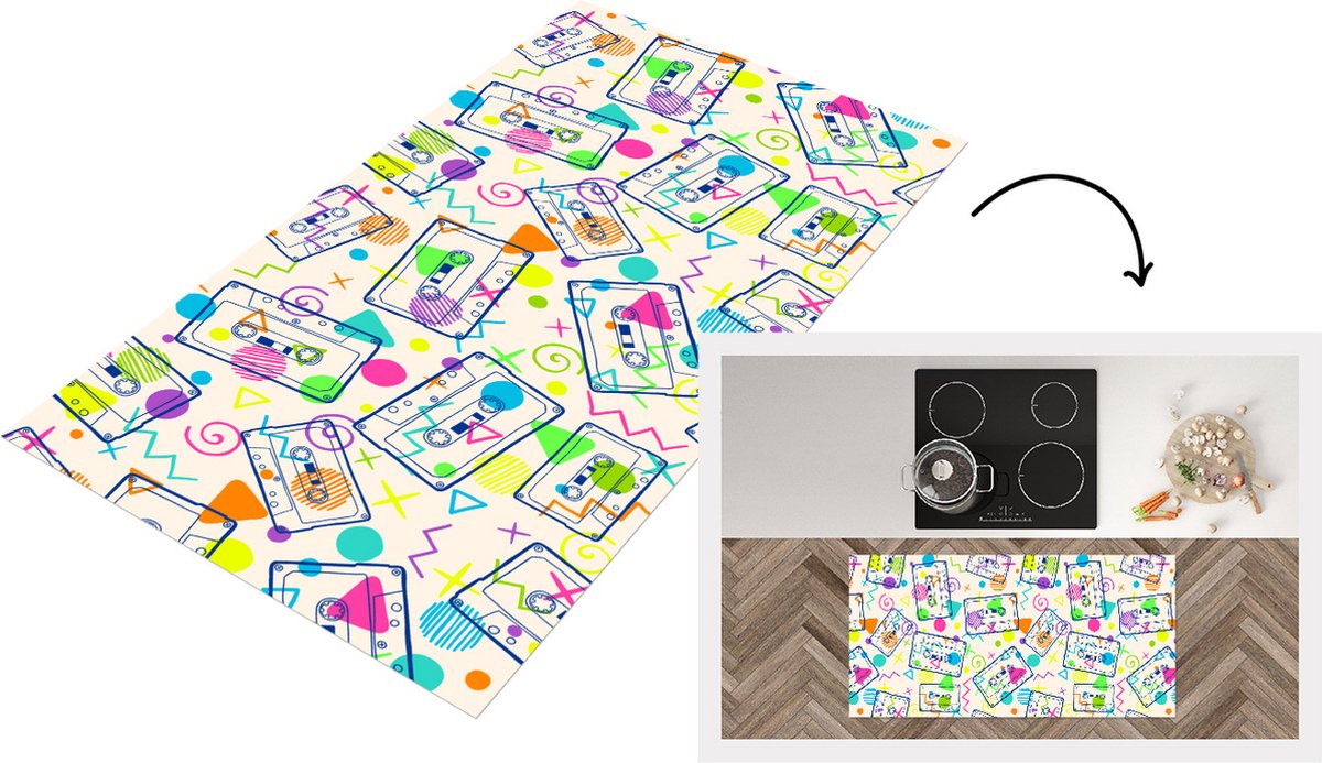 KitchenYeah Keukenloper - Loper keuken - Patronen - Retro - Cassette - Jaren 80 - Keukenloper vinyl multicolor, foto 3