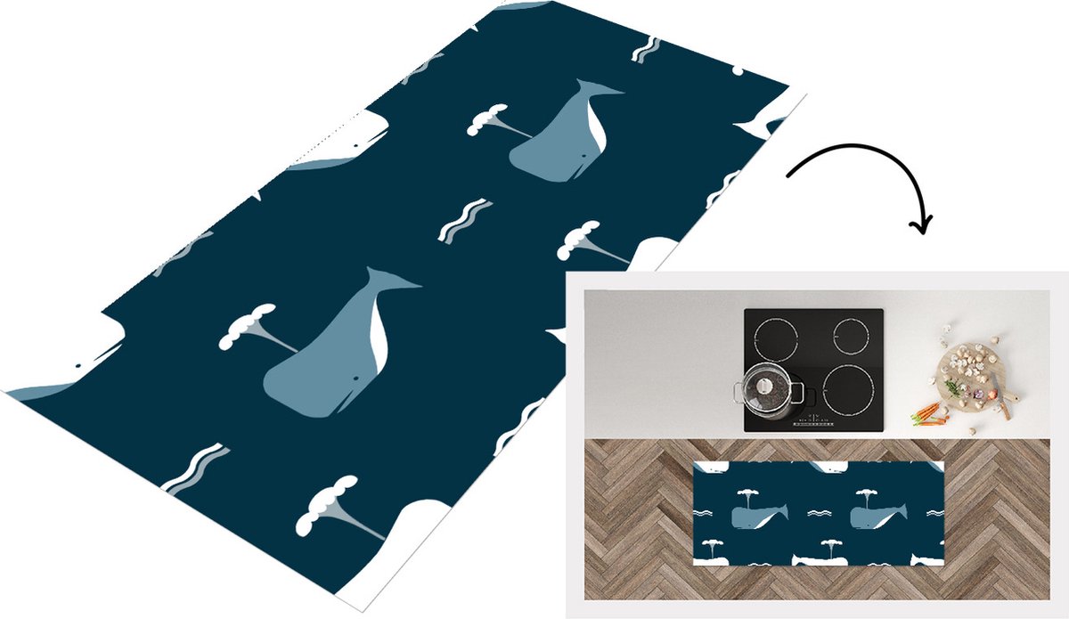 KitchenYeah Keukenloper - Loper keuken - Patronen - Walvis - Water - 120x50 cm - Keukenloper vinyl Multicolor