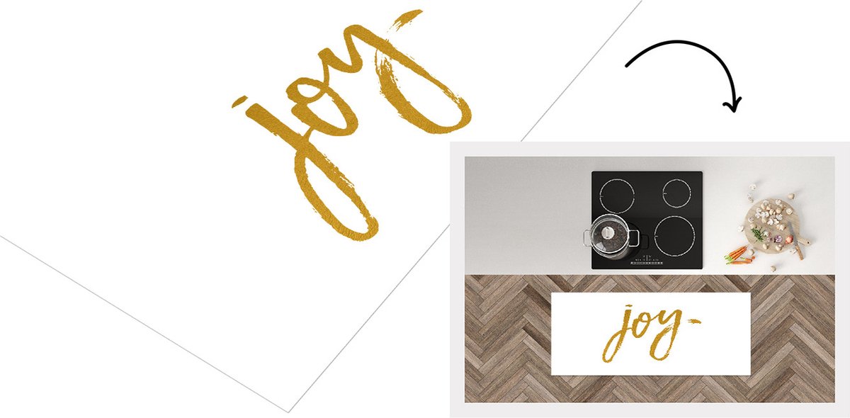 KitchenYeah Keukenloper - Loper keuken - Kerstmis - Joy - Goud - Spreuken - Quotes - 120x50 cm - Keukenloper vinyl Multicolor