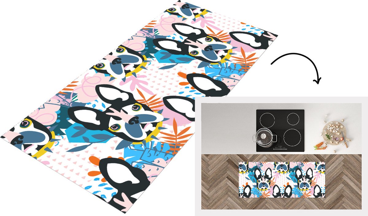 KitchenYeah Keukenloper - Loper keuken - Patronen - Hond - Plant - 120x50 cm - Keukenloper vinyl Multicolor
