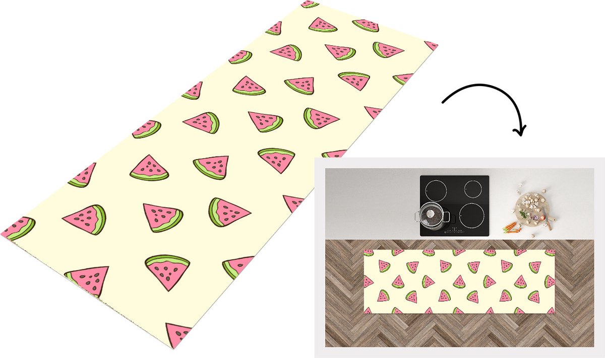 KitchenYeah Keukenloper - Loper keuken - Design - Patroon - Watermeloen - Keukenloper vinyl multicolor, foto 2