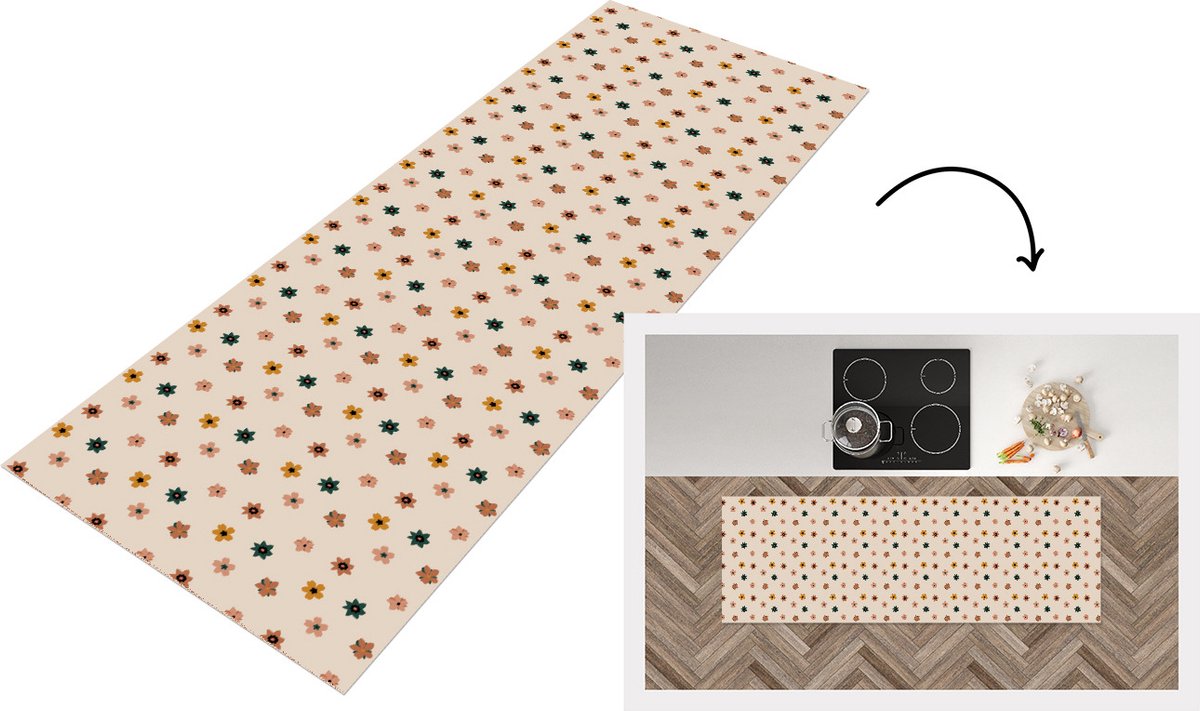 KitchenYeah Keukenloper - Loper keuken - Bloemen - Patronen - Stippen - 180x60 cm - Keukenloper vinyl Multicolor