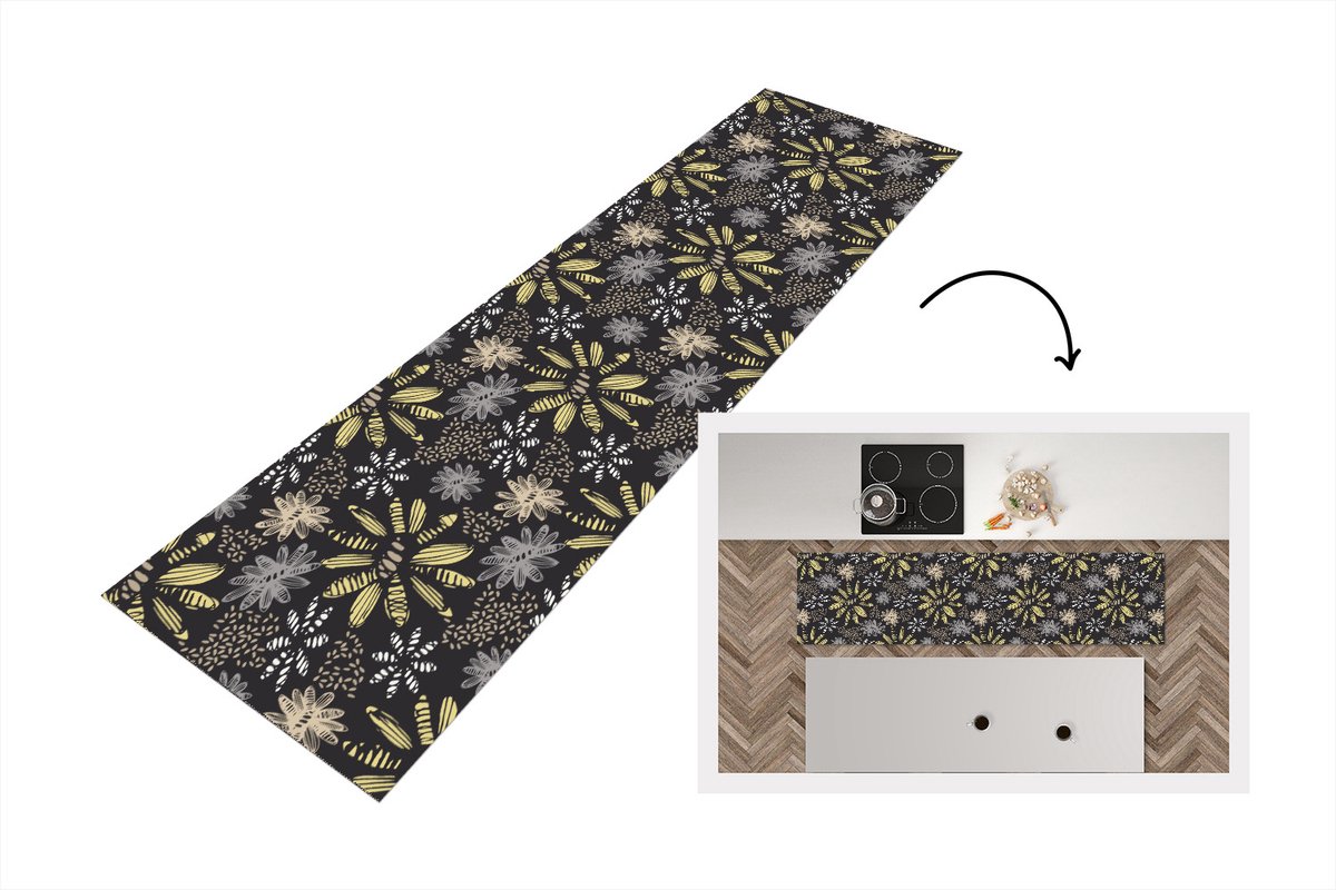 KitchenYeah Keukenloper - Loper keuken - Abstract - Bloemen - Patronen - 200x50 cm - Keukenloper vinyl Multicolor