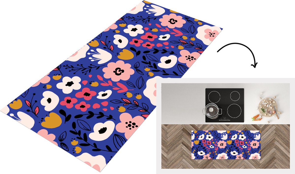KitchenYeah Keukenloper - Loper keuken - Bloemen - Bladeren - Patronen - 120x50 cm - Keukenloper vinyl Multicolor