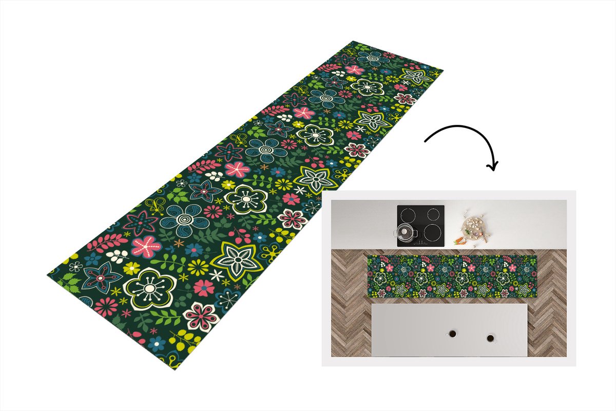 KitchenYeah Keukenloper - Loper keuken - Bladeren - Patronen - Bloemen - 240x60 cm - Keukenloper vinyl Multicolor