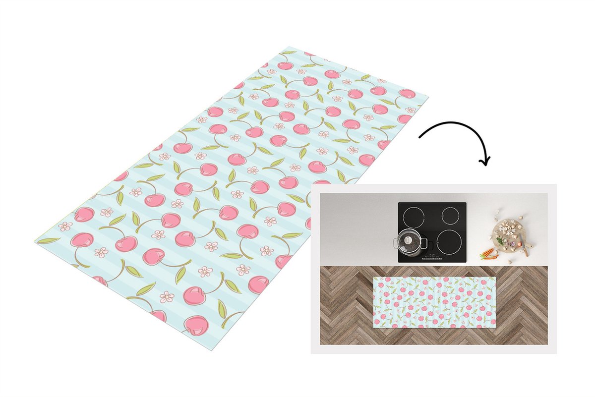 KitchenYeah Keukenloper - Loper keuken - Patronen - Kersen - Sakura - 120x50 cm - Keukenloper vinyl Multicolor