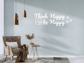 Stickerheld - Muursticker "Think Happy Be Happy" Quote - Woonkamer - Inspirerend - Engelse Teksten - Mat Wit - 41.3x117cm