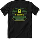 8 Jaar Legend - Feest cadeau kinder T-Shirt Jongens - Groen - Perfect Verjaardag Cadeau Shirt - grappige Spreuken, Zinnen en Teksten. Maat 128