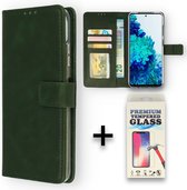 Samsung Galaxy A03 Hoesje Groen & Glazen Screenprotector - Portemonnee Book Case - Kaarthouder & Magneetlipje