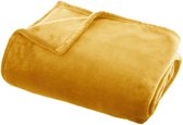 Fleece deken/fleeceplaid oker geel 125 x 150 cm polyester - Bankdeken - Fleece deken - Fleece plaid