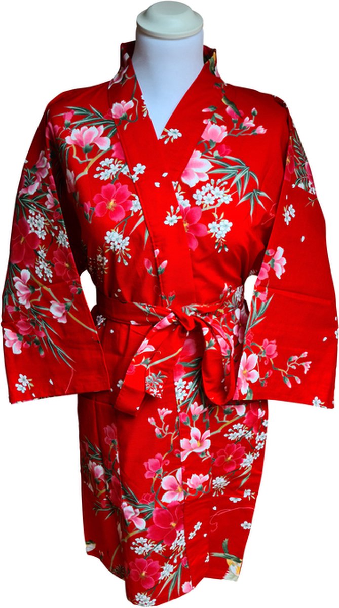 DongDong - Originele Japanse kimono kort - Katoen - Bloemen motief - L