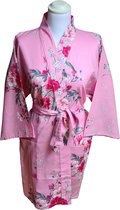 DongDong - Originele Japanse kimono kort - Katoen - Bloemen motief - Roze - L