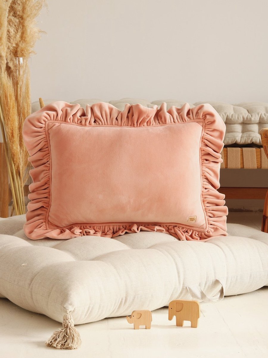 Sierkussen Met Franje - Velvet - 40x60x10cm - Rechthoekig - Kussen Apricot - Moi Mili