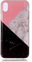 Peachy Geometrisch Marmer iPhone XS Max TPU hoesje - Roze Zwart Wit
