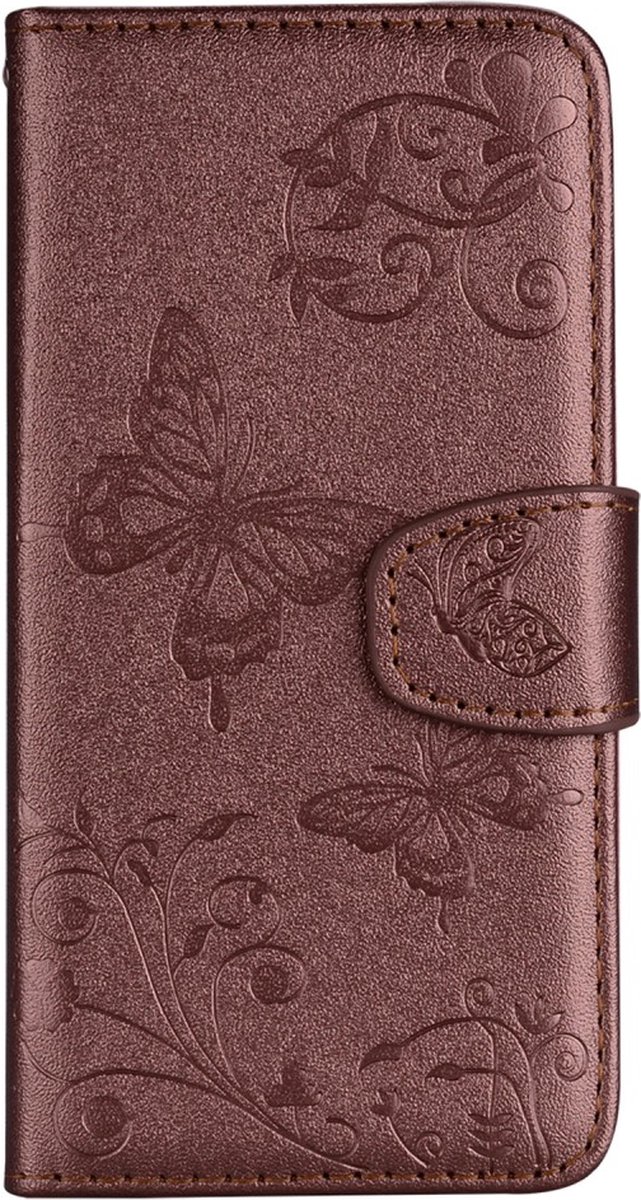 Peachy Vlinder Bloemen patroon Leren Wallet Bookcase iPhone XR hoesje - Pasjes Spiegel Bruin
