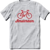 Amsterdam Fiets Stad T-Shirt | Souvenirs Holland Kleding | Dames / Heren / Unisex Koningsdag shirt | Grappig Nederland Fiets Land Cadeau | - Licht Grijs - Gemaleerd - XL