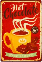 Spreukbord - Hot Chocolate Warme Chocomelk - Hout - Vintage - Retro - Bord - Tekstbord - Wandbord - Wanddecoratie - Muurdecoratie - Cafe - Bar - Man - Cave