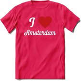 I Love Amsterdam T-Shirt | Souvenirs Holland Kleding | Dames / Heren / Unisex Koningsdag shirt | Grappig Nederland Fiets Land Cadeau | - Roze - XXL