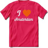 I Love Amsterdam T-Shirt | Souvenirs Holland Kleding | Dames / Heren / Unisex Koningsdag shirt | Grappig Nederland Fiets Land Cadeau | - Roze - S