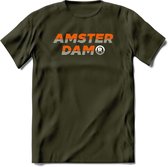 Amsterdam T-Shirt | Souvenirs Holland Kleding | Dames / Heren / Unisex Koningsdag shirt | Grappig Nederland Fiets Land Cadeau | - Leger Groen - M