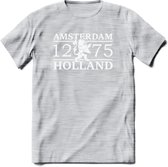 Amsterdam T-Shirt | Souvenirs Holland Kleding | Dames / Heren / Unisex Koningsdag shirt | Grappig Nederland Fiets Land Cadeau | - Licht Grijs - Gemaleerd - S