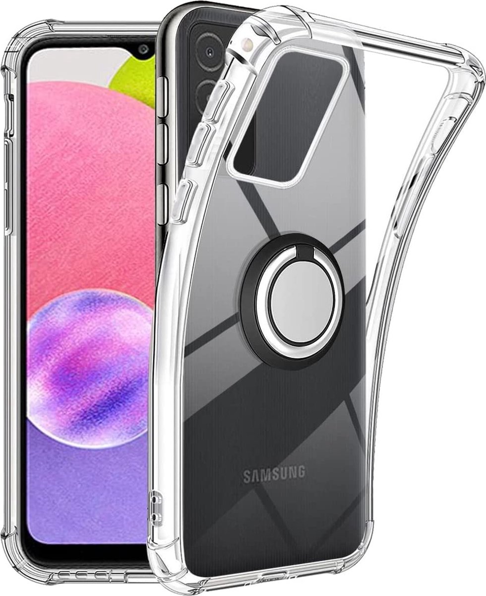 Hoesje Geschikt Voor Samsung Galaxy A13 5G / A04s hoesje Transparant Luxe Backcover - met Metalen Ring houder