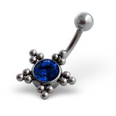 Chirurgisch stalen navelpiercing donker blauw bolletjes zilverkleurig