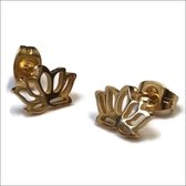 Aramat jewels ® - Chirurgisch stalen oorbellen lotus zweerknopjes goudkleurig 10x7mm