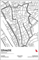 Walljar - Stadskaart Utrecht Centrum II - Muurdecoratie - Poster met lijst