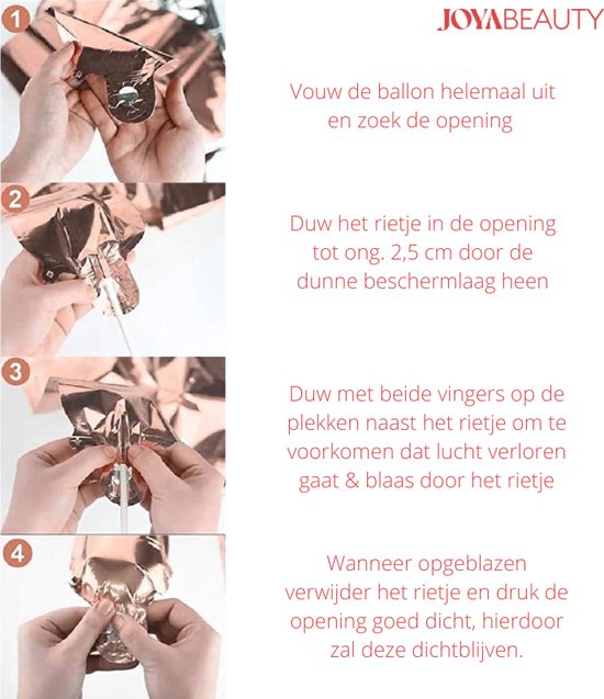 Instructies voor het opblazen van een ballon met een rietje.