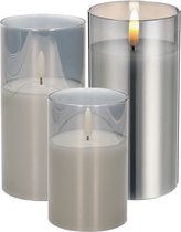 Set van 3x luxe led kaarsen in grijs glas 10-12.5-15 cm met timer op batterijen