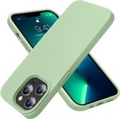 iPhone 13 Pro Max Hoesje Siliconen - Soft Touch Telefoonhoesje - iPhone 13 Pro Max Silicone Case met zachte voering - Mobiq Liquid Silicone Case Hoesje iPhone 13 Pro Max mint groen