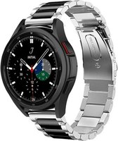 Stalen bandje zwart / zilver - Geschikt voor de Samsung Galaxy Watch 5 Pro & Watch 5 / Samsung Galaxy Watch 4 Classic & Watch 4 - alle varianten - Metalen bandje RVS staal kleur -
